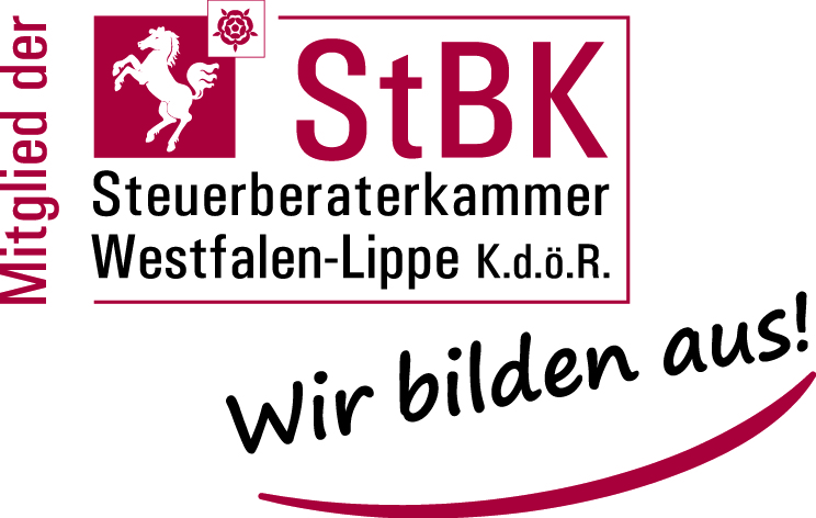 Logo: Mitglied der Steuberaterkammer Westfalen-Lippe. Wir bilden aus!